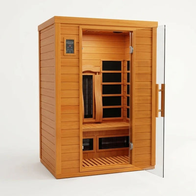 Infrared Sauna Built for Daily Wellness, 2-Person Capacity, Low EMF Carbon Panels, Canadian Hemlock Wood