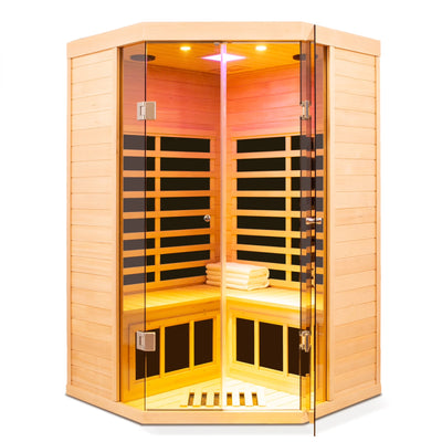 Infrared Sauna Room Designed for Home Relaxation, Canadian Hemlock Wood, 7 Heating Panels, Glass Front