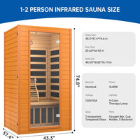 Infrared Sauna Built for Daily Wellness, 2-Person Capacity, Low EMF Carbon Panels, Canadian Hemlock Wood