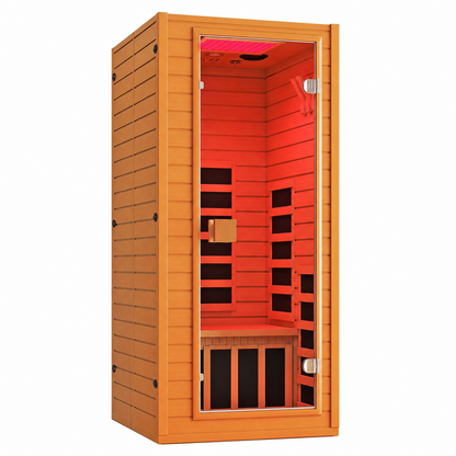Infrared Sauna with 660 & 850Nm Red Light Therapy, Full Spectrum Sauna with 7 Heater, 1290W 120V, Fast Heat-Up, 1 Person Canadian Hemlock Wood Dry Sauna for Indoor, Home Gym, 31.5*30.3*67"