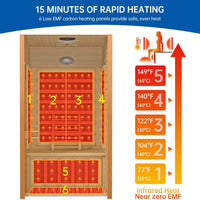 Infrared Sauna Built for Daily Wellness, 2-Person Capacity, Low EMF Carbon Panels, Canadian Hemlock Wood