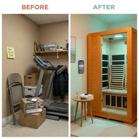 Infrared Sauna for Home, near Zero EMF Home Saunas for up to 2 Person, Indoor Dry Heat Sauna Room with Infrared Red Light Therapy, Bluetooth Speakers, Canadian Hemlock Wood — Before & After